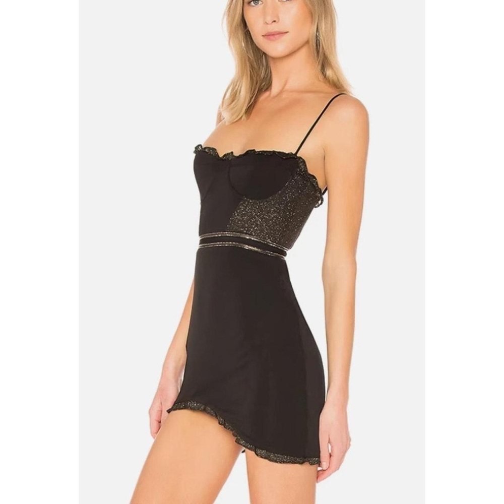 h:ours Glittering Black and Gold Mini Dress